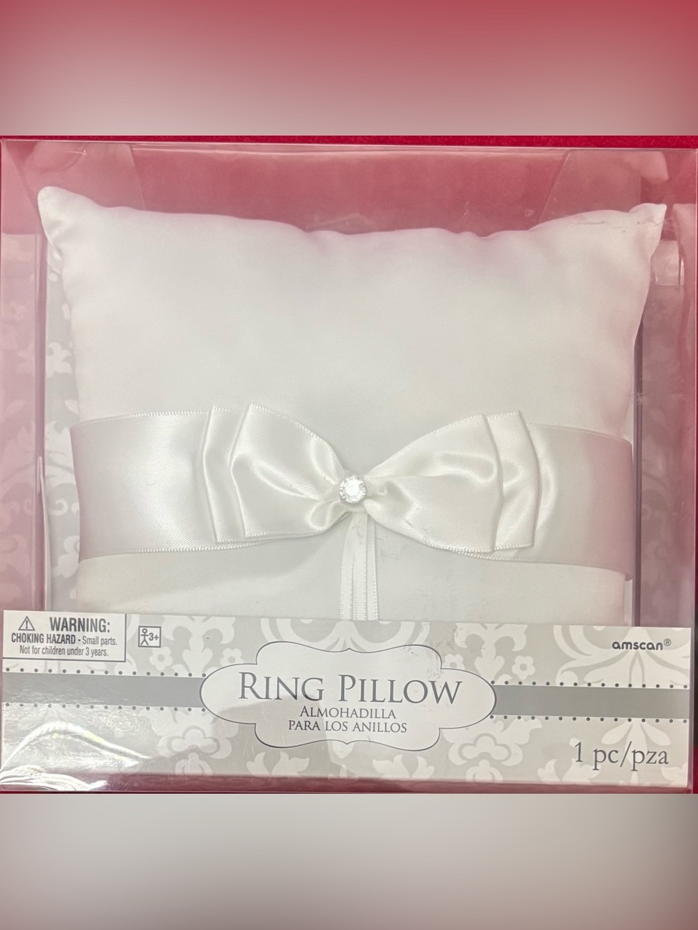 Amscan Satin White Ring Pillow with Bow and Jewel